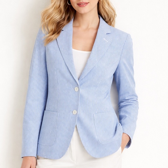 346 Brooks Brothers Jackets & Blazers - 346 Brooks Brothers Blue And White Stripe Seersucker Blazer 8